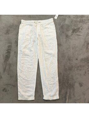 NWT Lord & Taylor White 100% Linen Pull On Pants MEDIUM Resortwear Vacation